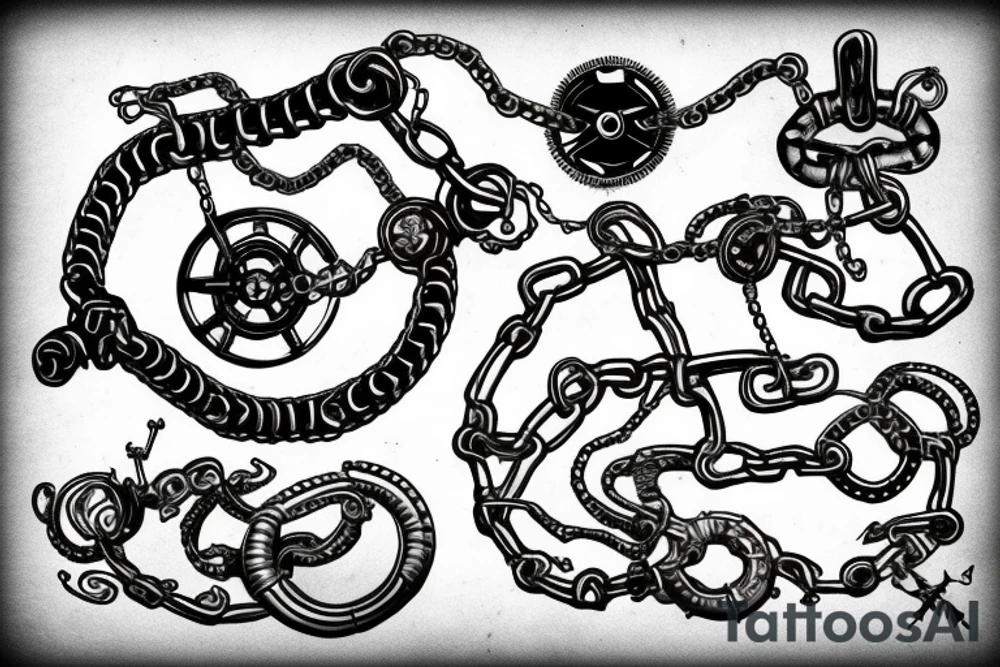 Steam punk snake with chain body tattoo idea