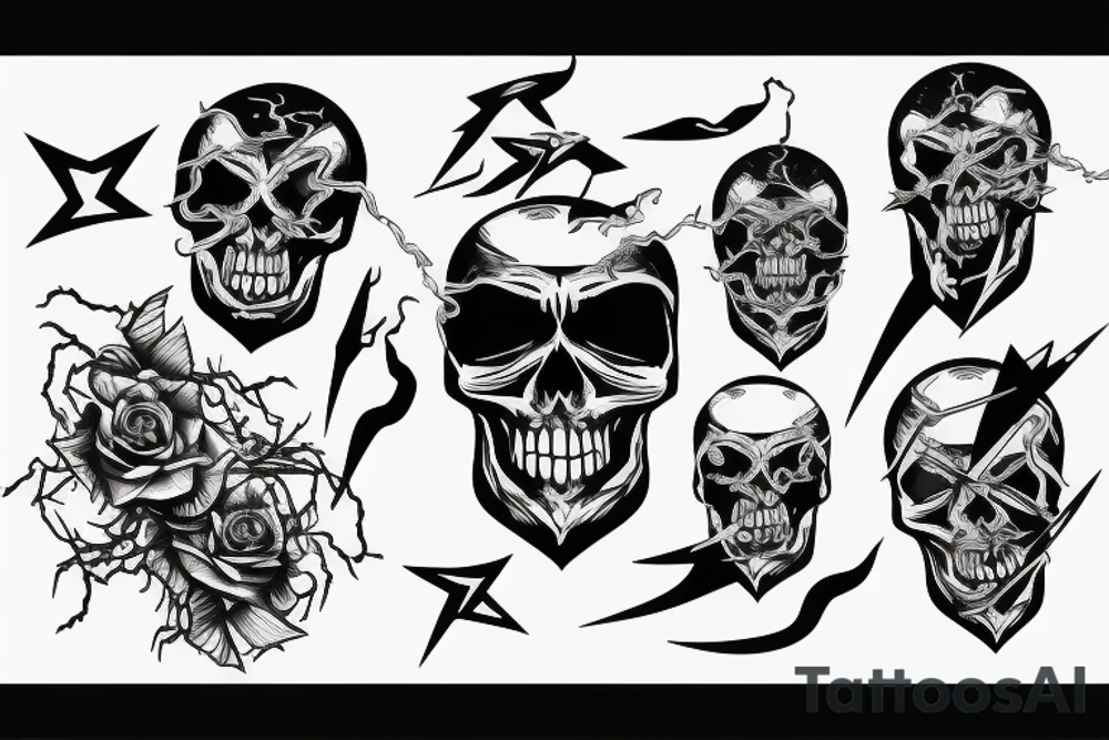 black skull with lightning bolts tattoo idea