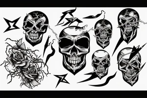 black skull with lightning bolts tattoo idea