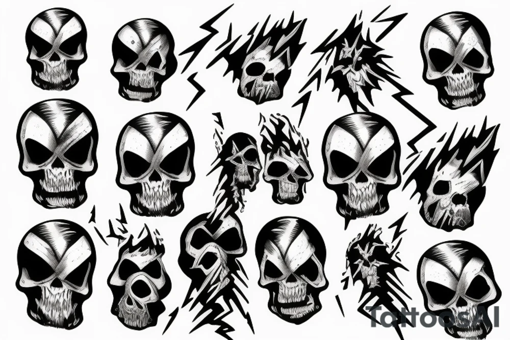 black skull with lightning bolts tattoo idea