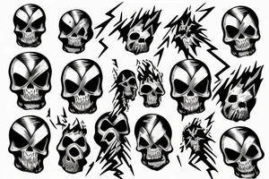 black skull with lightning bolts tattoo idea