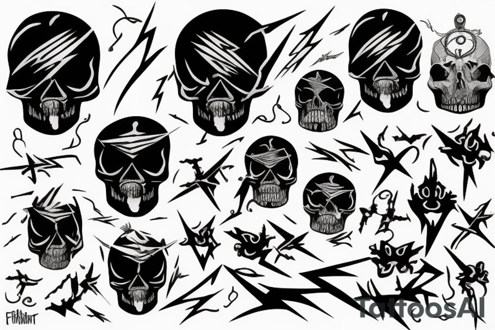 black skull with lightning bolts tattoo idea