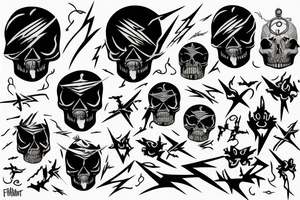 black skull with lightning bolts tattoo idea