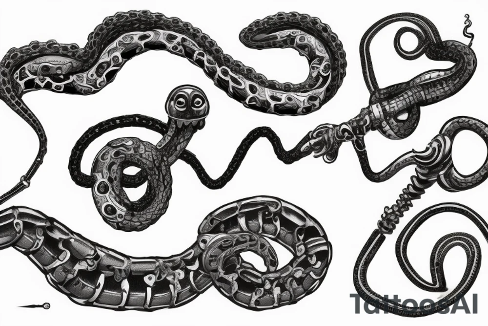 Biomechanical snake with a chain for a body and gears in the head tattoo idea