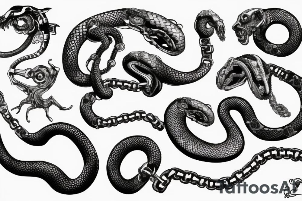 Biomechanical snake with a chain for a body and gears in the head tattoo idea