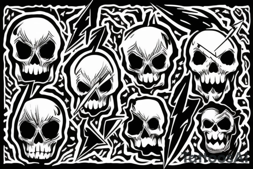 black skull with lightning bolts tattoo idea