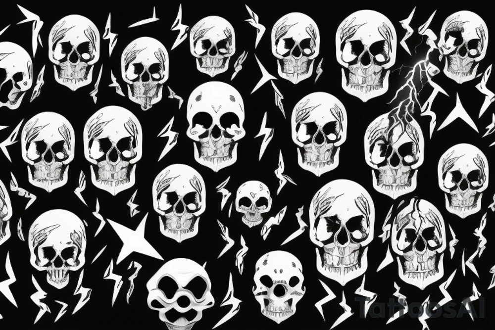black skull with lightning bolts tattoo idea