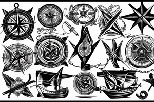 Compass sheathed with handles from the helm of the ship, in the shadows tattoo idea
