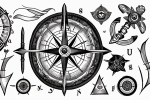 Compass sheathed with handles from the helm of the ship, in the shadows tattoo idea