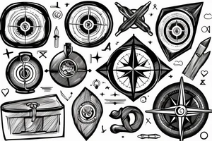 Compass sheathed with handles from the helm of the ship, in the shadows tattoo idea