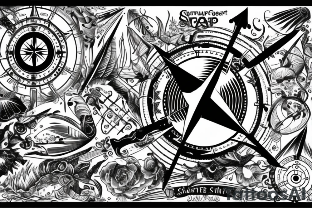 Compass sheathed with handles from the helm of the ship, in the shadows tattoo idea