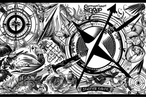 Compass sheathed with handles from the helm of the ship, in the shadows tattoo idea