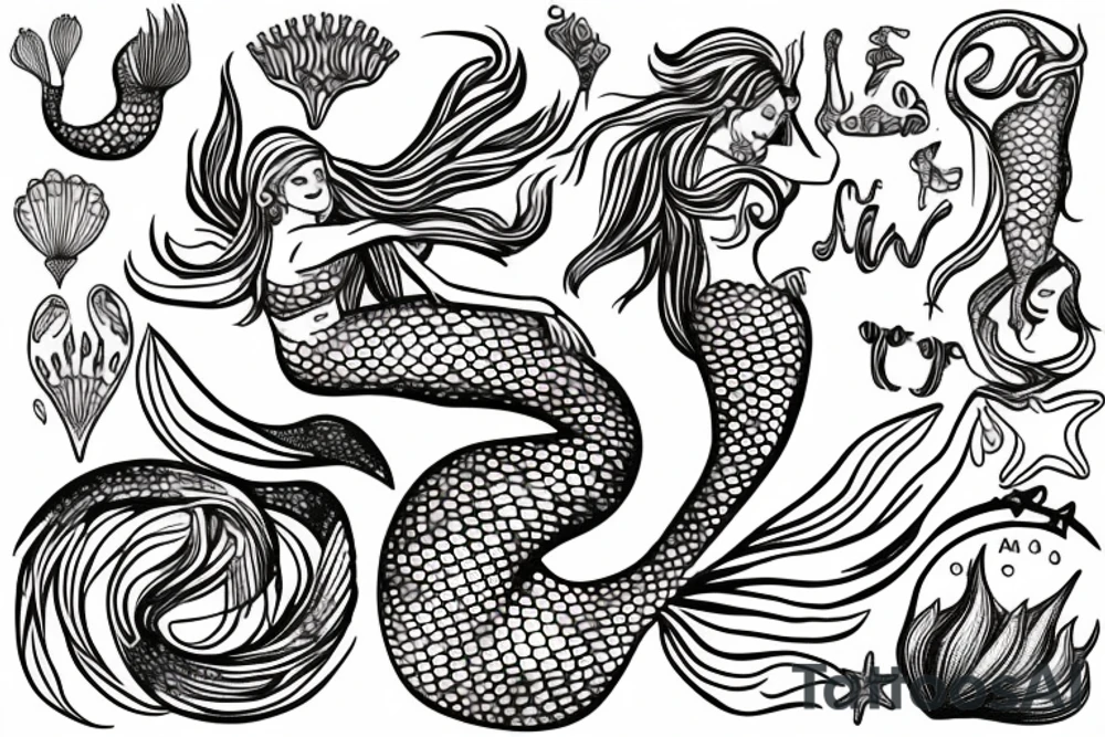 mermaid of Warsaw in little psychedelic style tattoo idea