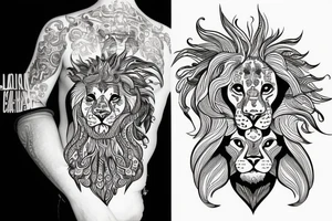 lion and mermaid of Warsaw in little psychedelic style tattoo idea