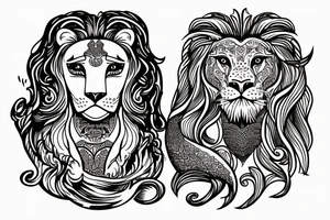 lion and mermaid of Warsaw in little psychedelic style tattoo idea