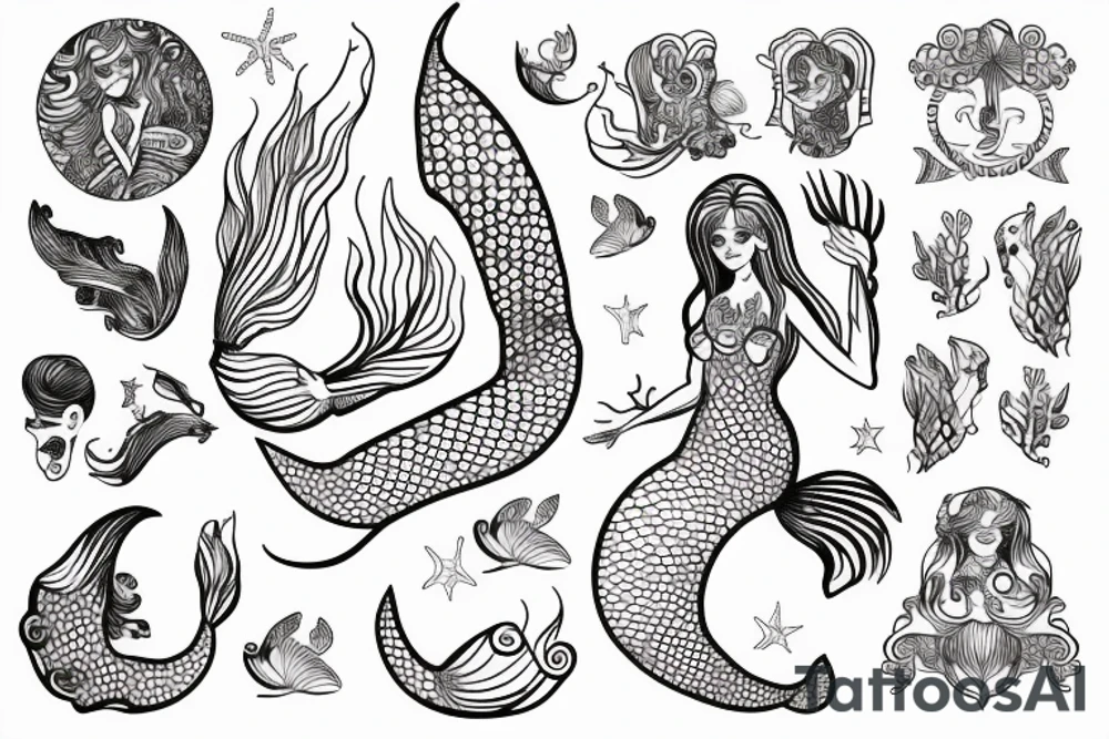 mermaid of Warsaw in little psychedelic style tattoo idea