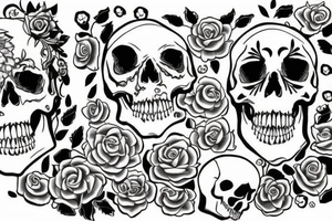 Skull with bone and flowers tattoo idea