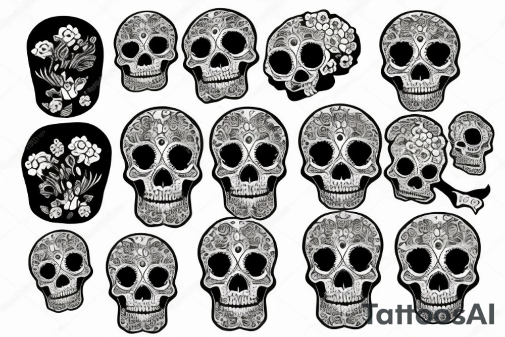 Skull with bone and flowers tattoo idea