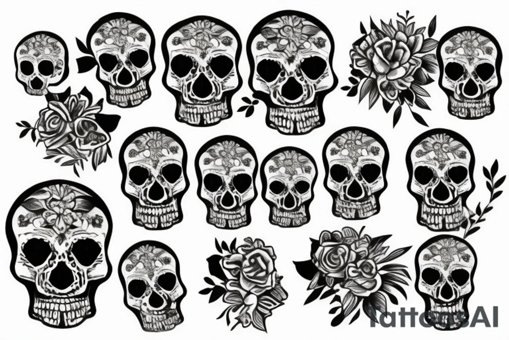 Skull with bone and flowers tattoo idea