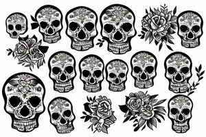 Skull with bone and flowers tattoo idea