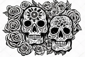 Skull with bone and flowers tattoo idea