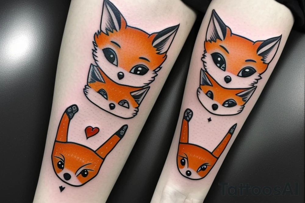 Red fox with a big tail and cute eyes tattoo idea