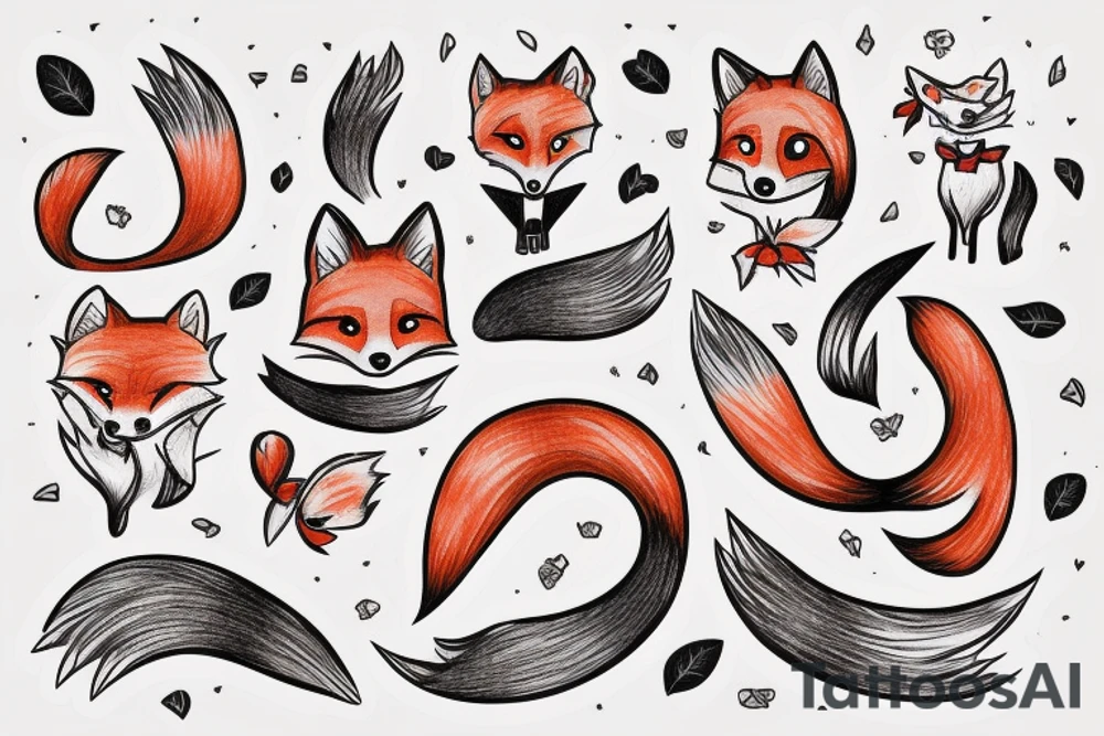 Red fox with a big tail and cute eyes tattoo idea