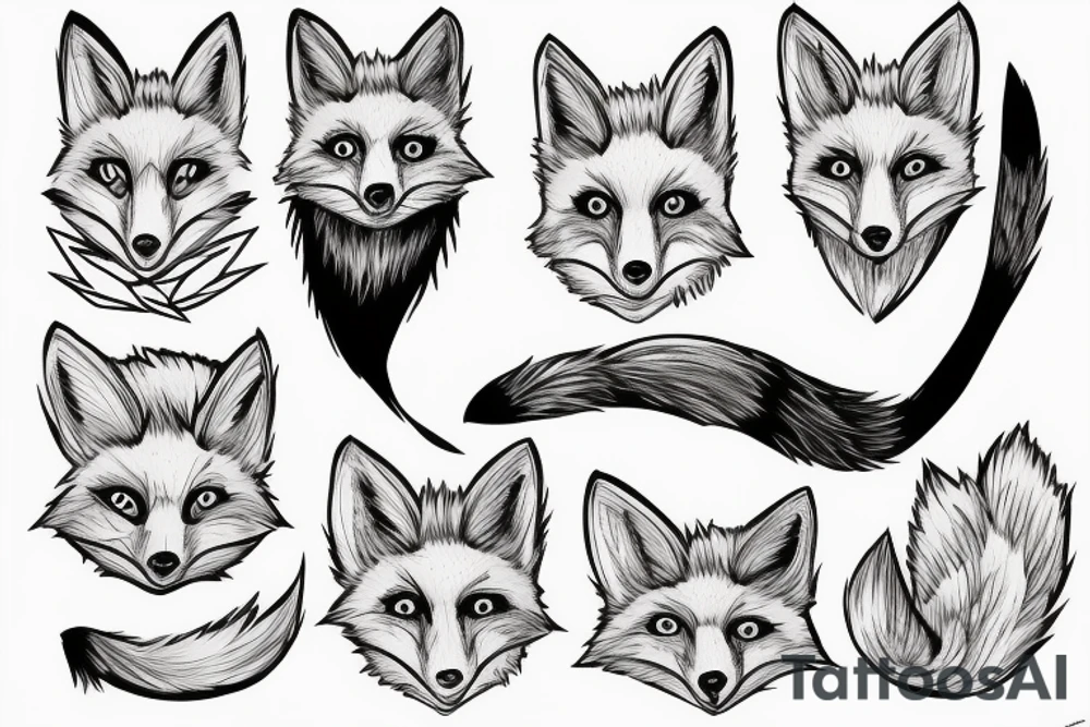 Red fox with a big tail and cute eyes tattoo idea