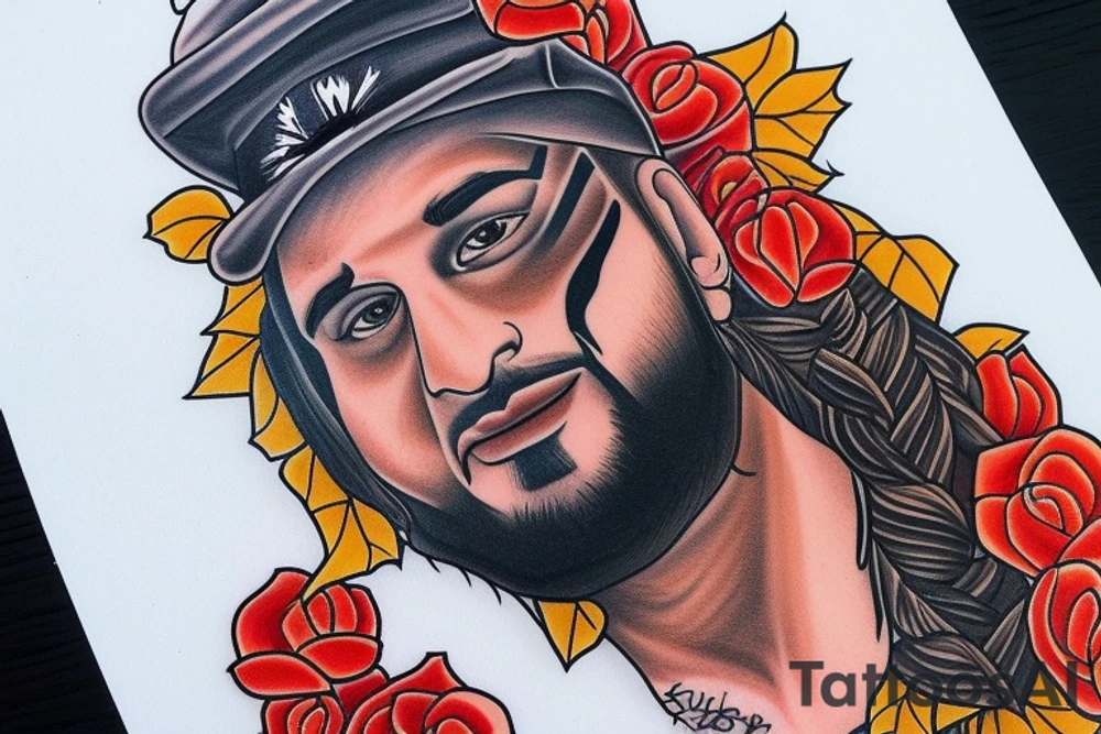 American traditional portrait with banner sidhu moose wala tattoo idea