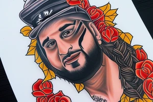 American traditional portrait with banner sidhu moose wala tattoo idea