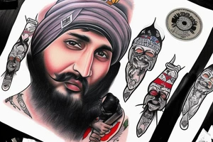 American traditional portrait with banner sidhu moose wala tattoo idea