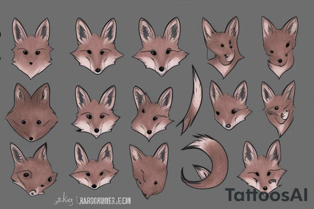 Red fox with a big tail and cute eyes tattoo idea