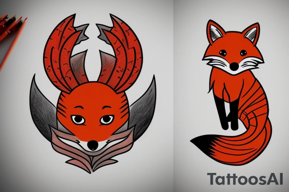 Red fox with a big tail and cute eyes tattoo idea