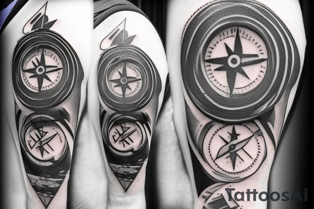 A broken compass being put back together by cherubs. Have the tattoo look like it's made of marble stone tattoo idea