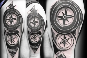 A broken compass being put back together by cherubs. Have the tattoo look like it's made of marble stone tattoo idea