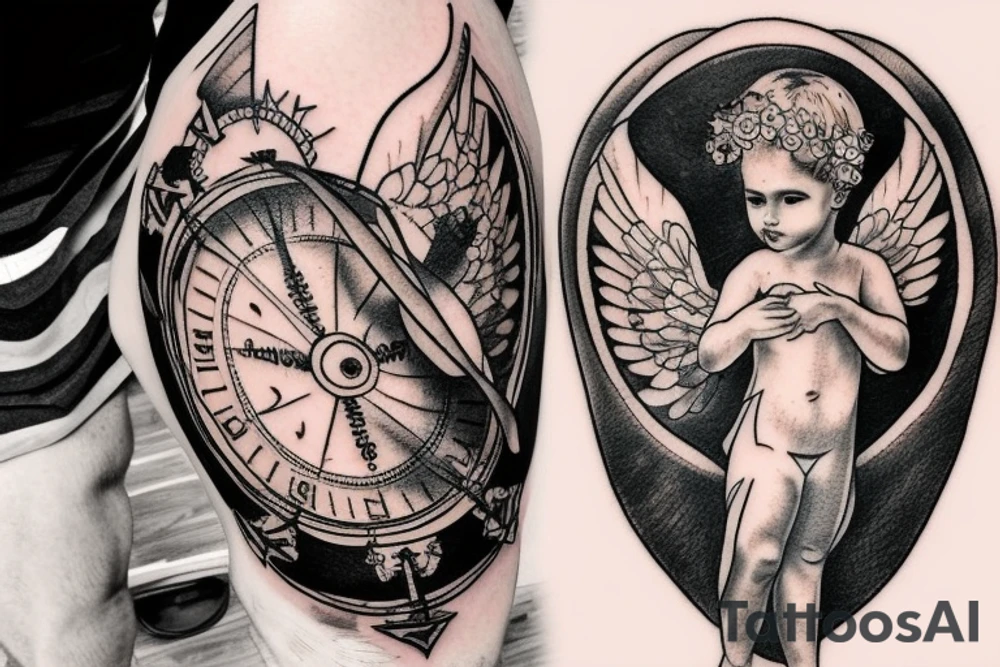 Cherub angels fixing a broken compass tattoo idea