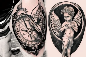 Cherub angels fixing a broken compass tattoo idea