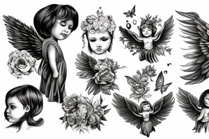 A gaurdian angel looking over 5 children tattoo idea