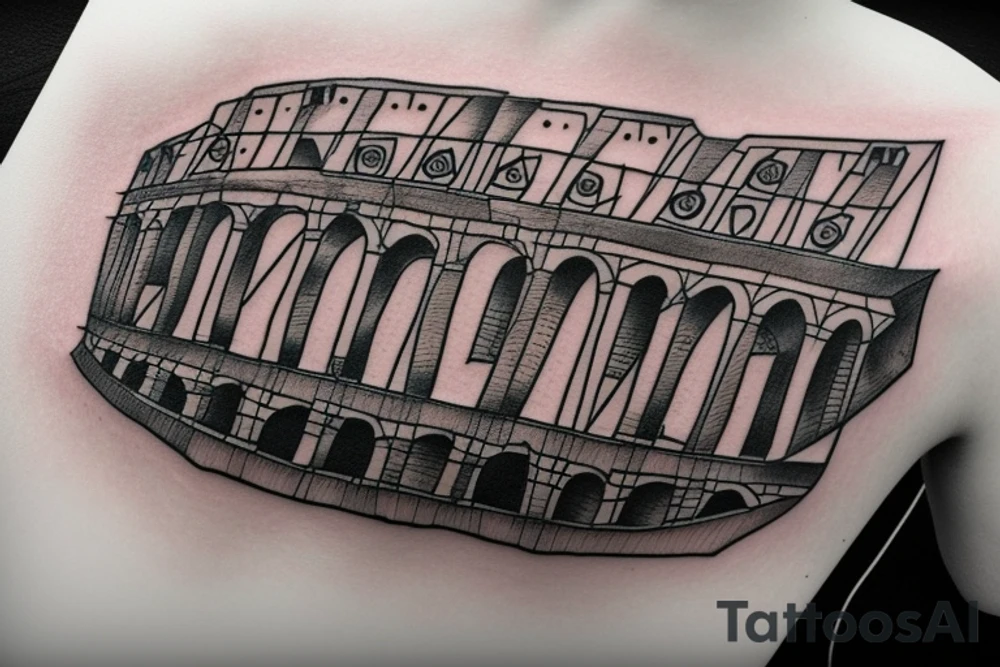 A tattoo idea that combines the PI symbol and the colosseum tattoo idea