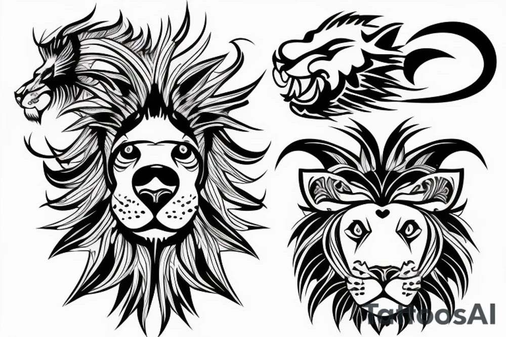 Dragon and lion face tattoo idea