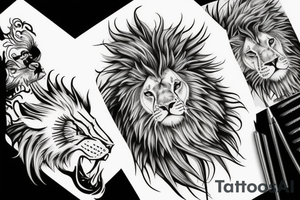 Dragon and lion face tattoo idea