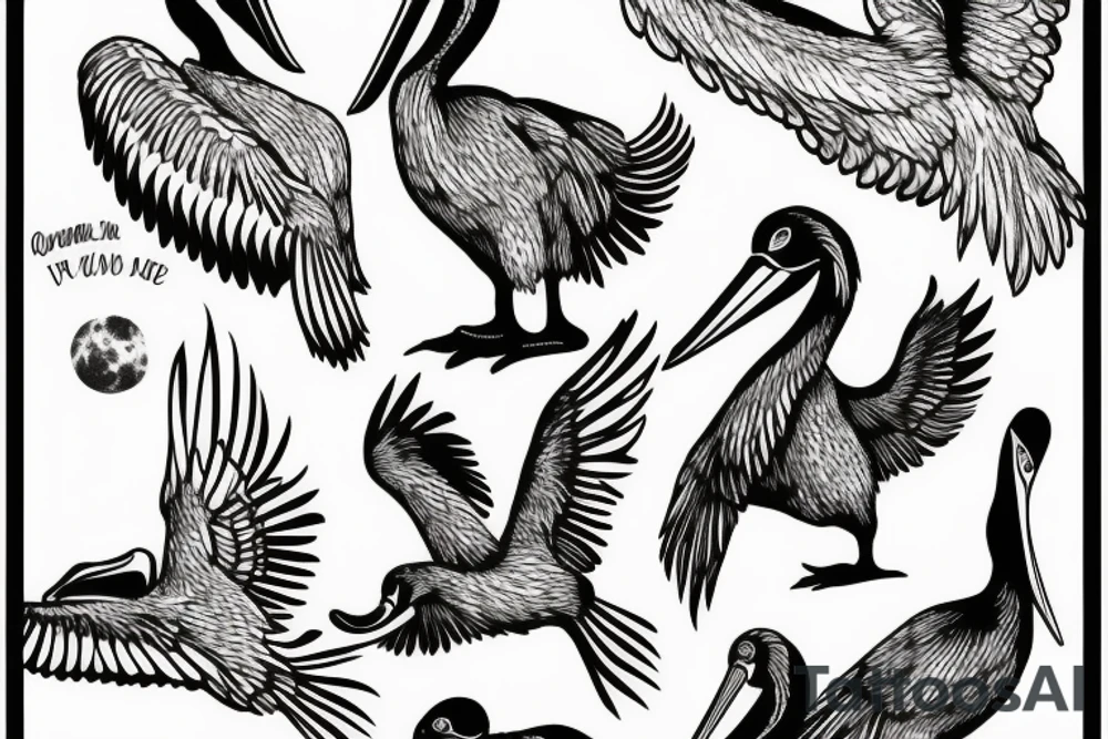 pelican over moon tattoo idea