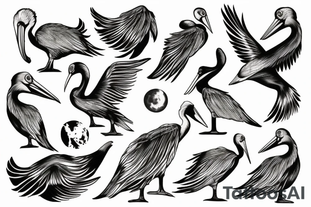 pelican over the moon tattoo idea