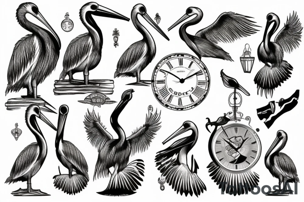 pelican and clock tattoo idea