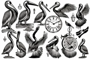 pelican and clock tattoo idea