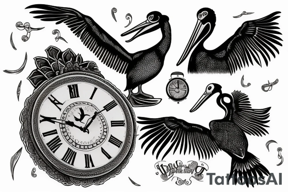 pelican and clock tattoo idea