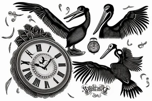pelican and clock tattoo idea