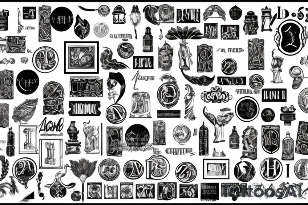black and white ancient rome a lot of monograms tattoo idea