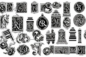 black and white ancient rome a lot of monograms tattoo idea