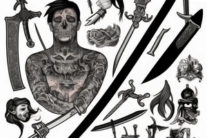 a sword tattoo in the style of mr. k from bang bang tattoo nyc tattoo idea